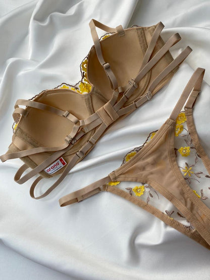 Jardin Secret™ | Ensemble Lingerie à Broderie Florale avec String